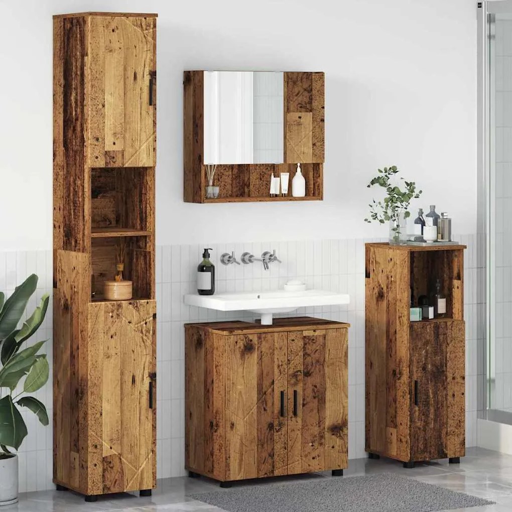 vidaXL Σετ Επίπλων Μπάνιου με πόρτα 4 pcs Παλαιό ξύλο 61 x 35 x 64 εκ.