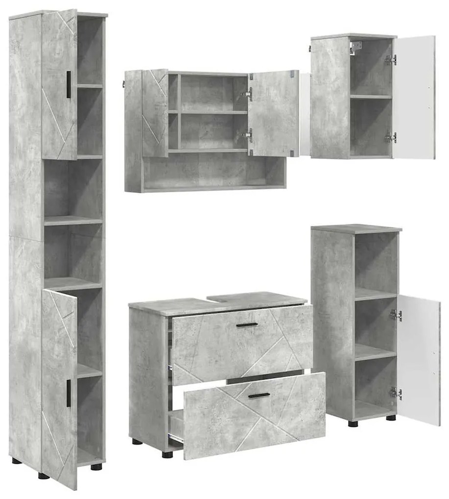 vidaXL Σετ Επίπλων Μπάνιου 5 pcs Γκρι σκυροδέματος 30 x 35 x 192 εκ.