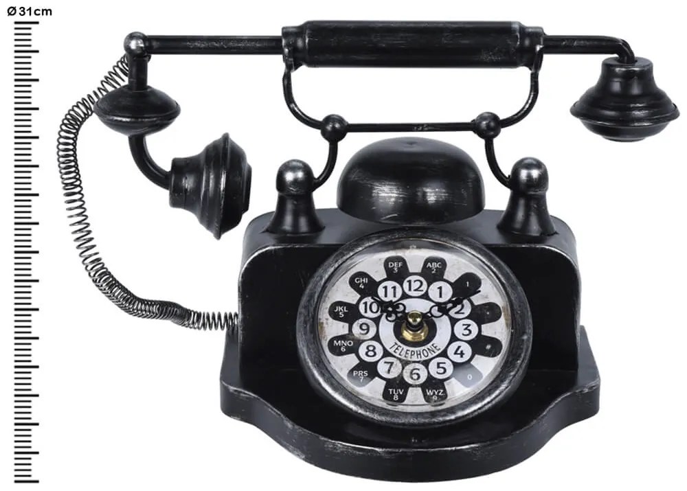 Επιτραπέζιο ρολόι BISTRO σε design τηλέφωνο Y36901150, Σιδερένιο, 31x17x20cm