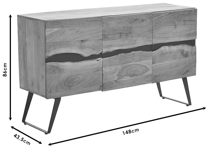 Μπουφές Imena pakoworld μασίφ ξύλο 4εκ φυσικό-μαύρο 148x43.5x86εκ (1 τεμάχια)