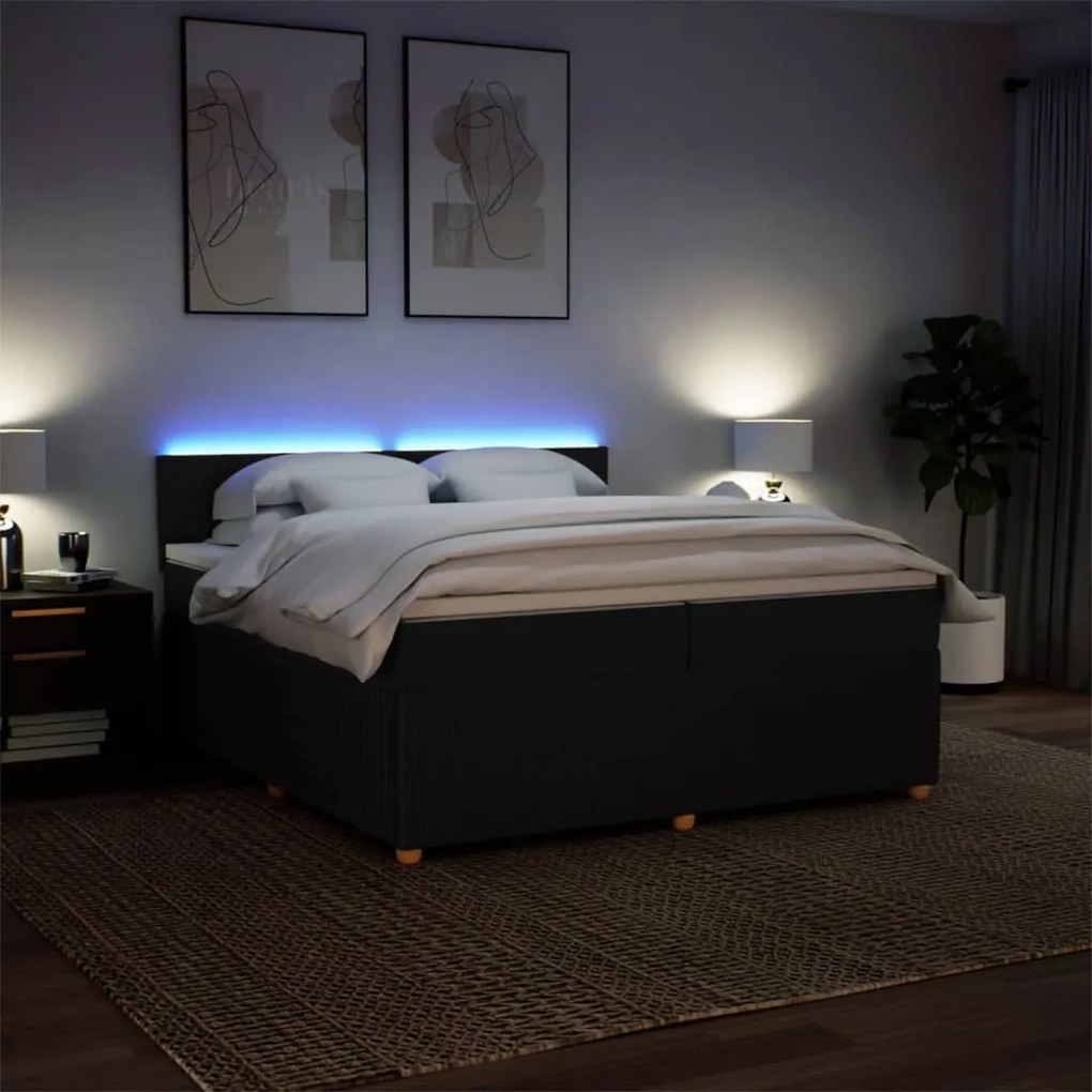 vidaXL Κρεβάτι Boxspring με Στρώμα Μαύρο 200x200 εκ. Υφασμάτινο