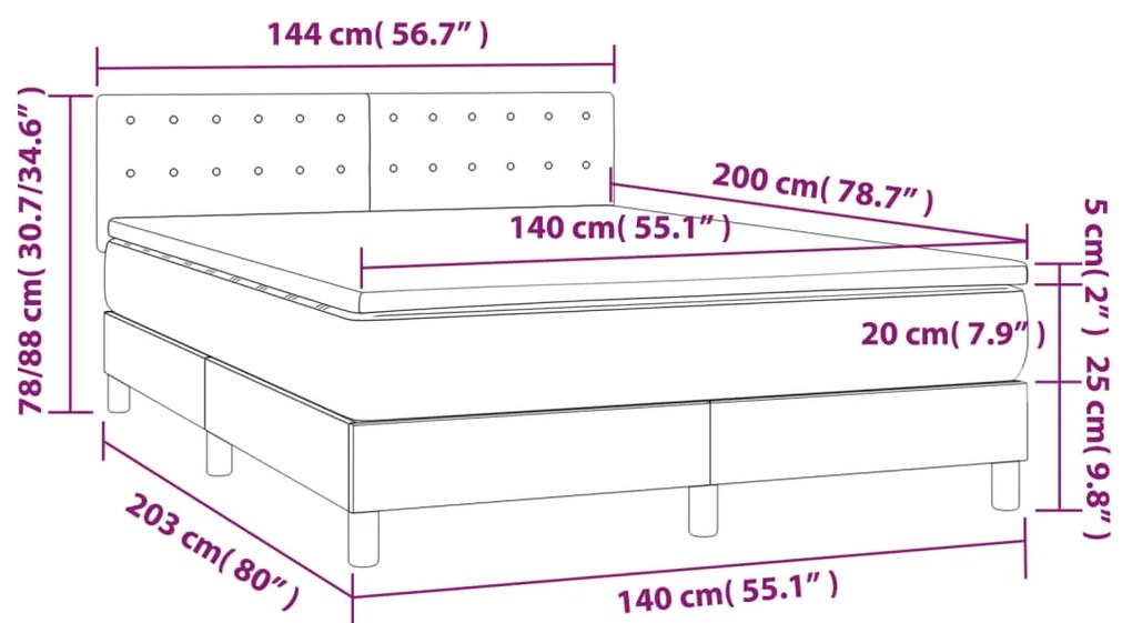 Κρεβάτι Boxspring με Στρώμα Μαύρο 140x200 εκ. Υφασμάτινο - Μαύρο