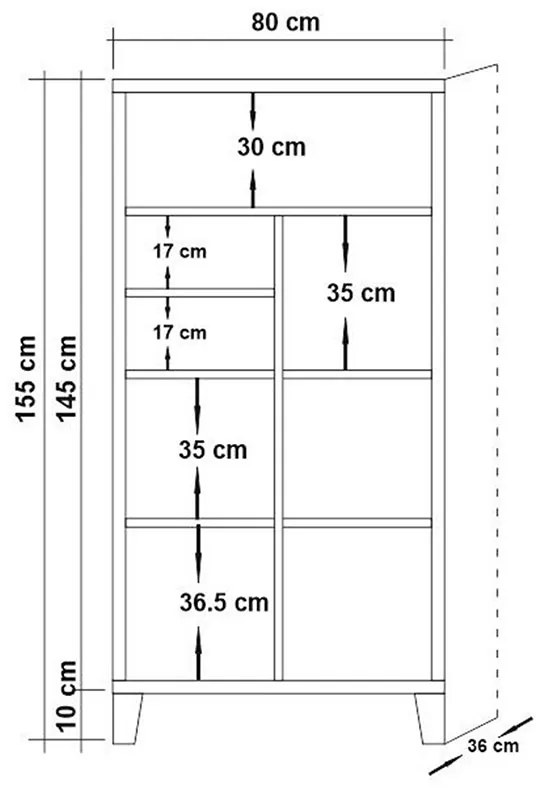 Βιβλιοθήκη PWF-0181-7 σε χρώμα πεύκου 80x36x155εκ - 071-000482