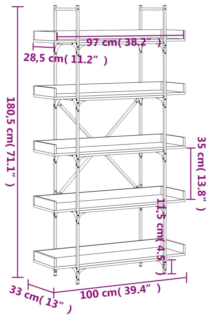 ΒΙΒΛΙΟΘΗΚΗ 5 ΕΠΙΠΕΔΩΝ ΚΑΦΕ ΔΡΥΣ 100X33X180,5 ΕΚ. ΕΠΕΞΕΡΓ. ΞΥΛΟ 837701