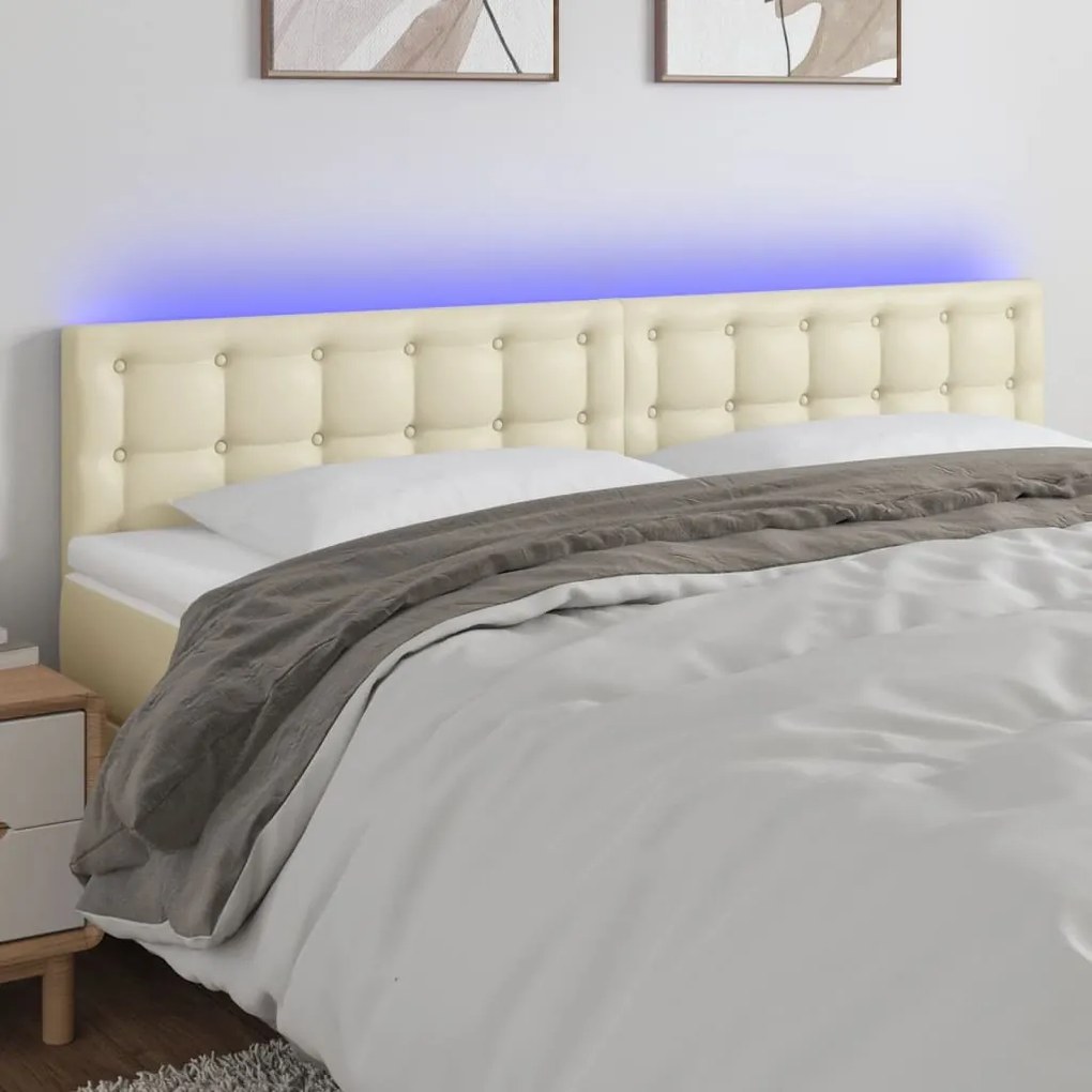 vidaXL Κεφαλάρι Κρεβατιού LED Κρεμ 200x5x78/88 εκ. από Συνθετικό Δέρμα