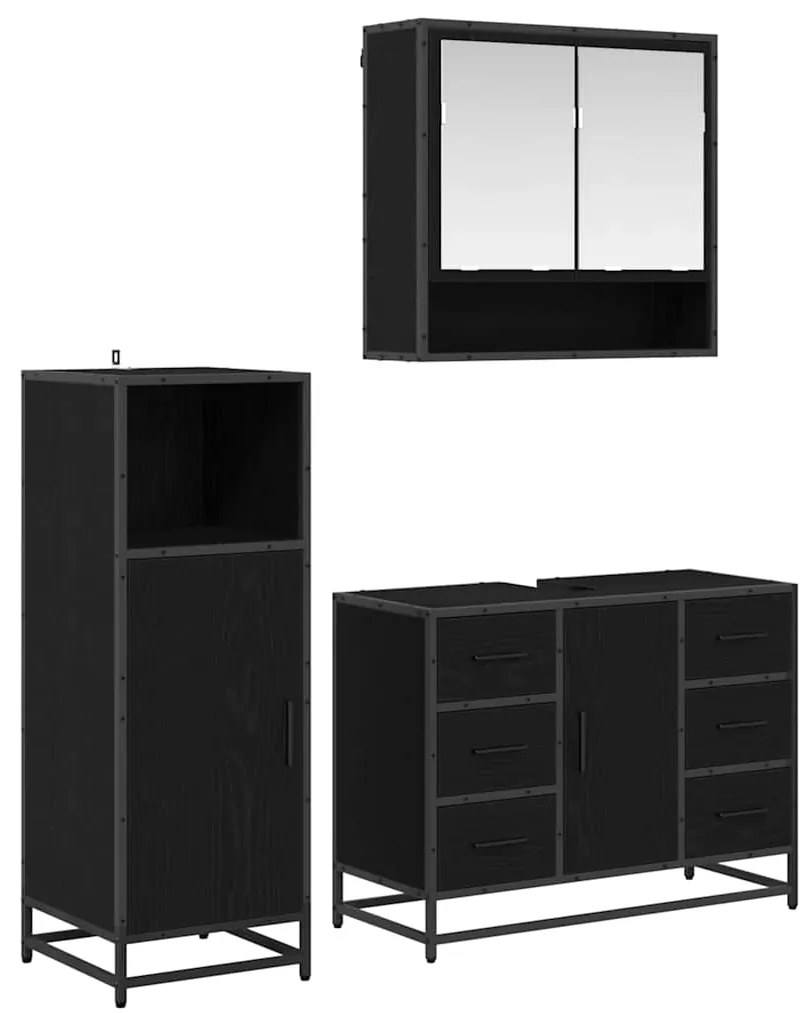 Σετ Επίπλων Μπάνιου με ράφι 3 pcs Μαύρη Οξυά Επεξεργασμένο ξύλο