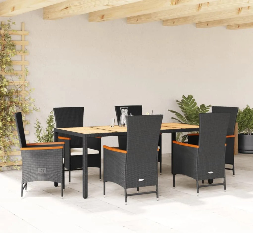 vidaXL Σετ Τραπεζαρίας Κήπου 7 Τεμ. Μαύρο Συνθετικό Ρατάν με Μαξιλάρια