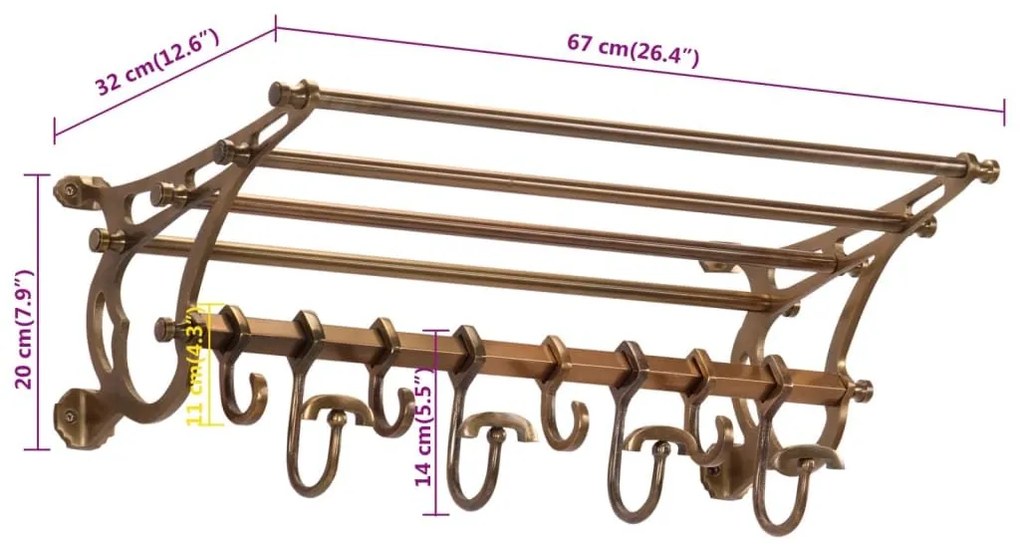 Ράφι Αποσκευών Τοίχου με Κρεμάστρες Παλτών από Αλουμίνιο - Καφέ