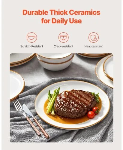 VEVOR 18 PCS Dinnerware Set Ceramic Plates and Bowls Sets Service for 6 White