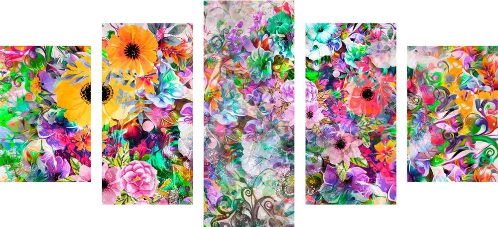 Εικόνα 5 μερών πολύχρωμα λουλούδια - 100x50