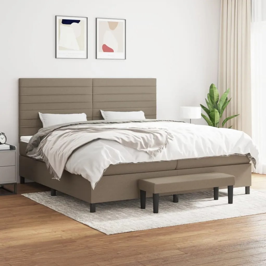 Κρεβάτι Boxspring με Στρώμα Taupe 200x200 εκ. Υφασμάτινο - Μπεζ-Γκρι