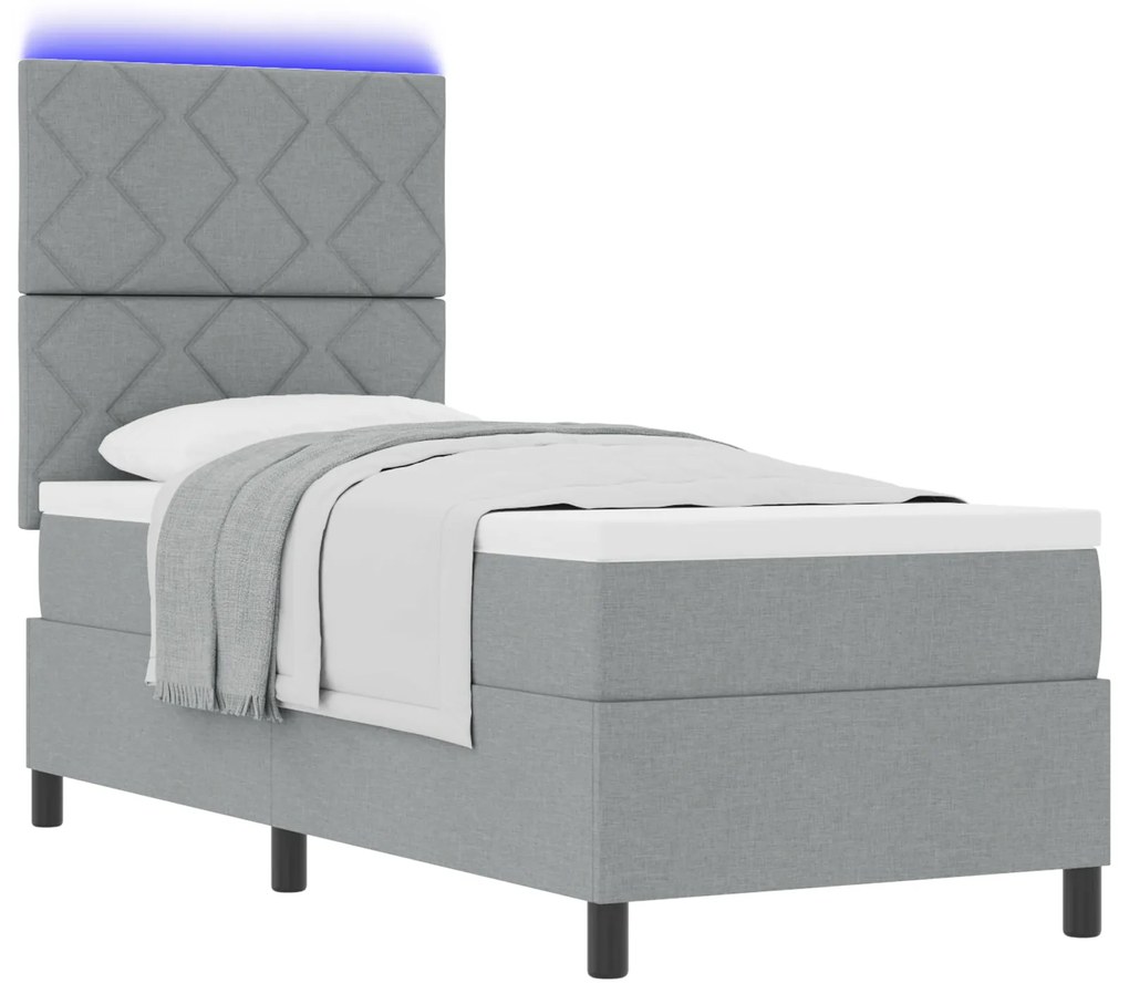 vidaXL Κρεβάτι με ελατήρια, στρώμα & LED φως , ανοικτό γκρι, 80 x 200 cm, υφασμάτινο