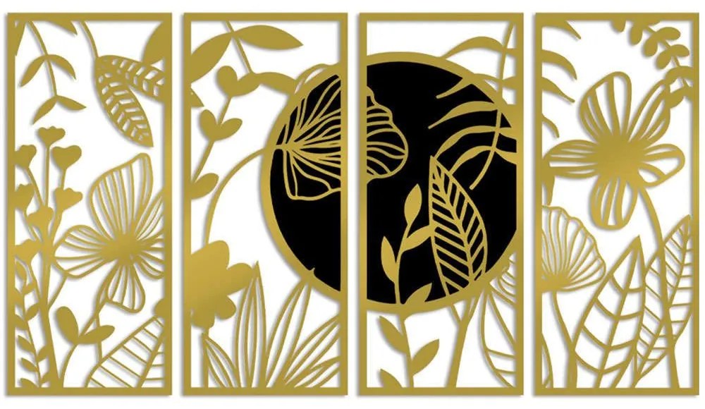 Διακοσμητικό Τοίχου Alba (Σετ 4Τμχ) 891TNL3595 29x68cm Black-Gold Wallity Μέταλλο,Ξύλο