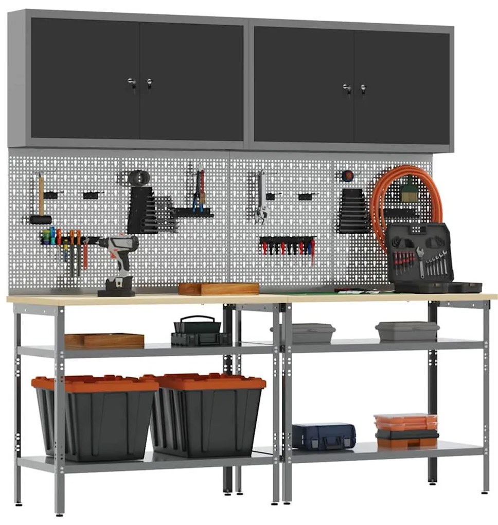 vidaXL Σετ πάγκου εργασίας με ράφι 8 pcs Γκρι 200 x 55 x 200 εκ Ατσάλι