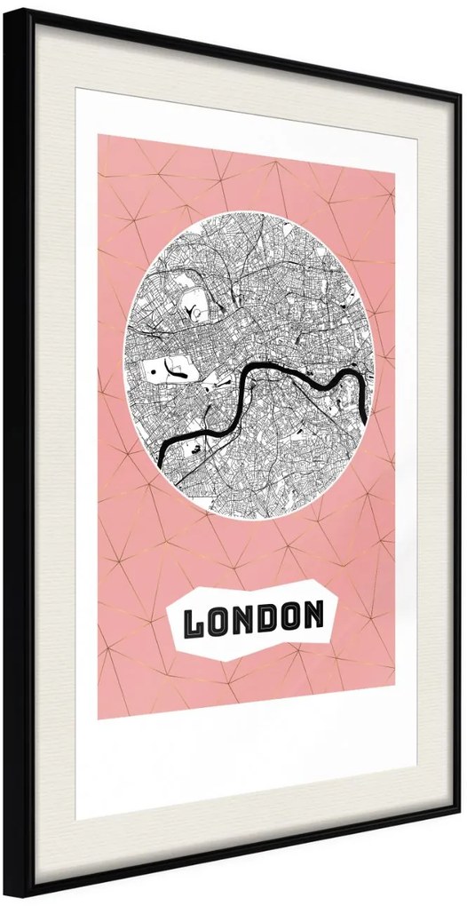 Αφίσα - City map: London (Pink) - 30x45 - Μαύρο - Με πασπαρτού