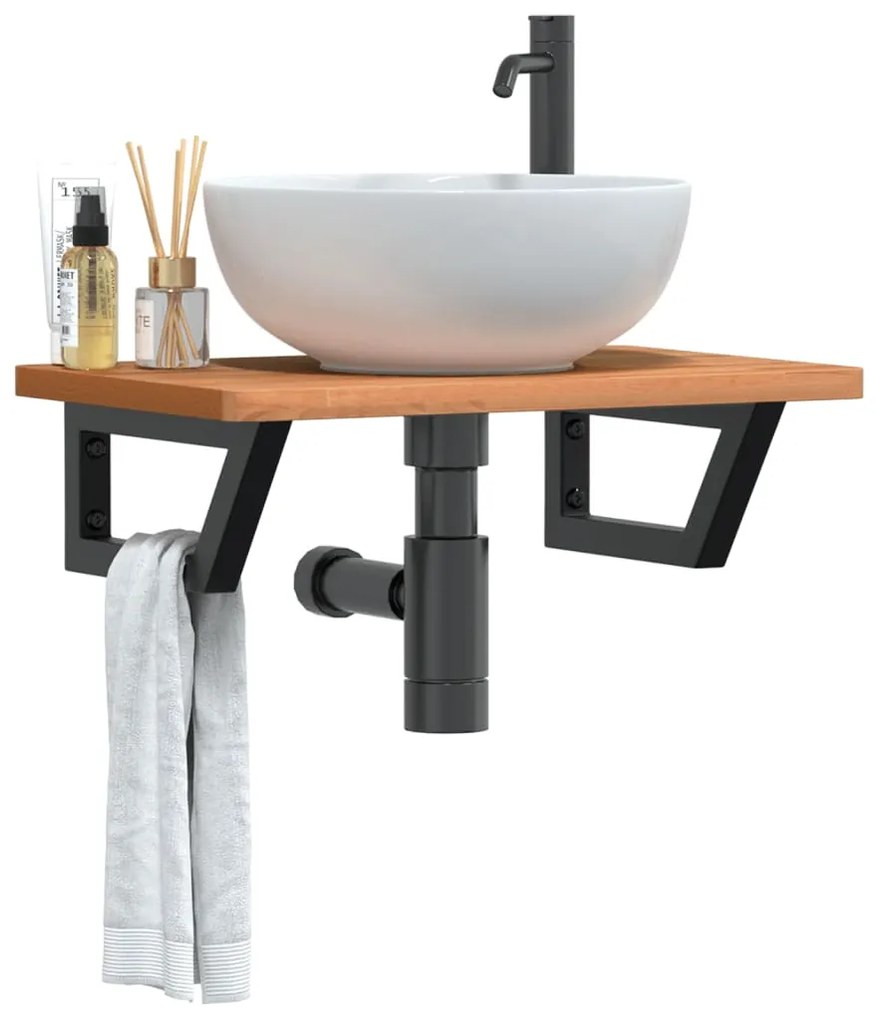 Ράφι Νιπτήρα Τοίχου από Ατσάλι / Μασίφ Ξύλο Οξιάς