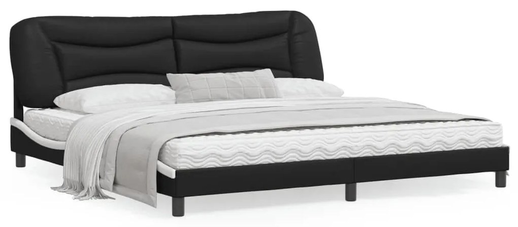 Πλαίσιο Κρεβατιού με LED Μαύρο/Λευκό 200x200εκ. Συνθετικό Δέρμα - Μαύρο