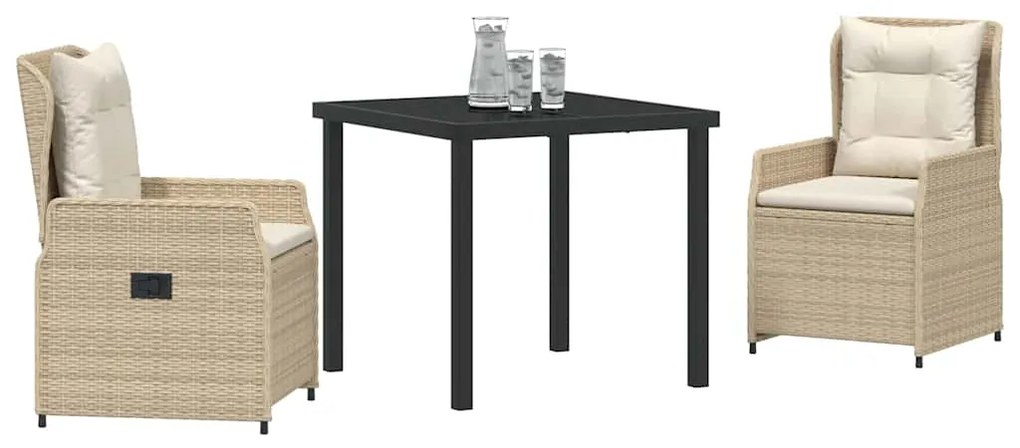 vidaXL Σέτ φαγητού για κήπο 3 pcs Μπεζ συνθετικό ρατάν