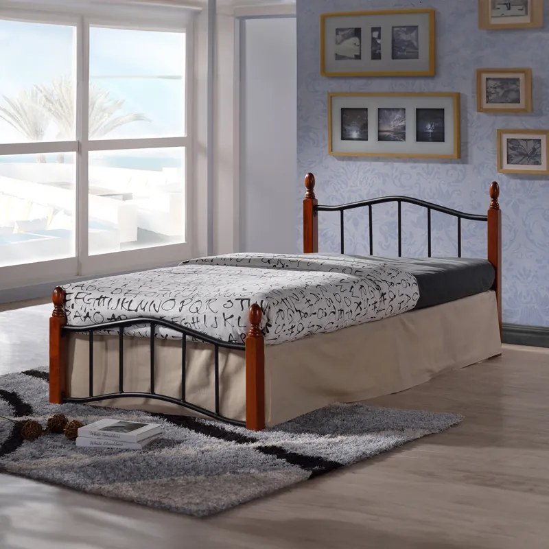 Intrahome Κρεβάτι Faryn Intrahome ξύλο σε καρυδί απόχρωση-μαύρο μέταλλο 90x190εκ | SKU: INTRAPA-441111118