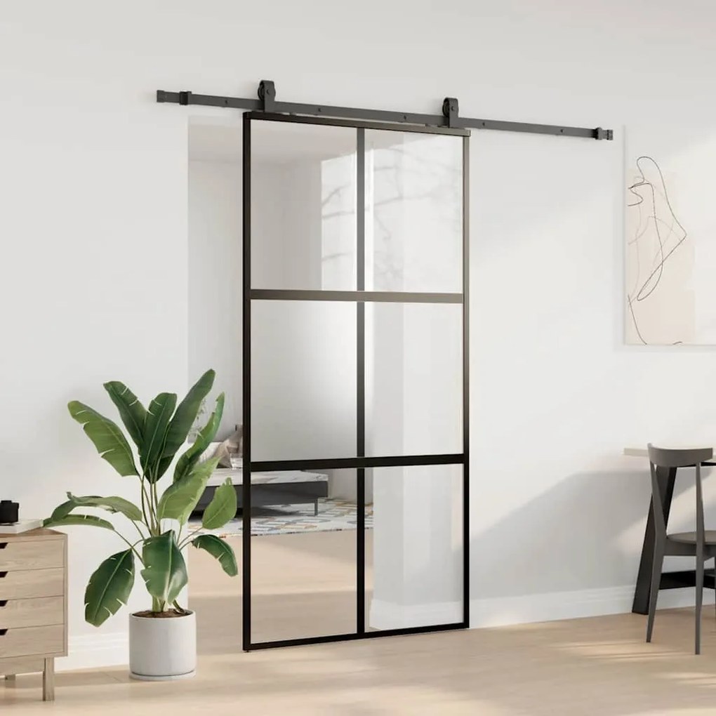 vidaXL Σετ συρόμενης πόρτας με υλικό μαύρο 102,5x205 cm