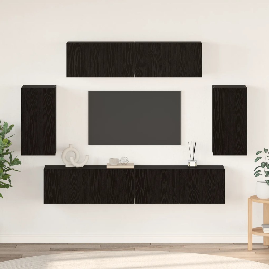 vidaXL Τηλεοπτική Κάβα Τοίχου 6 pcs Μαύρη δρυς 200 x 30 x 150 εκ