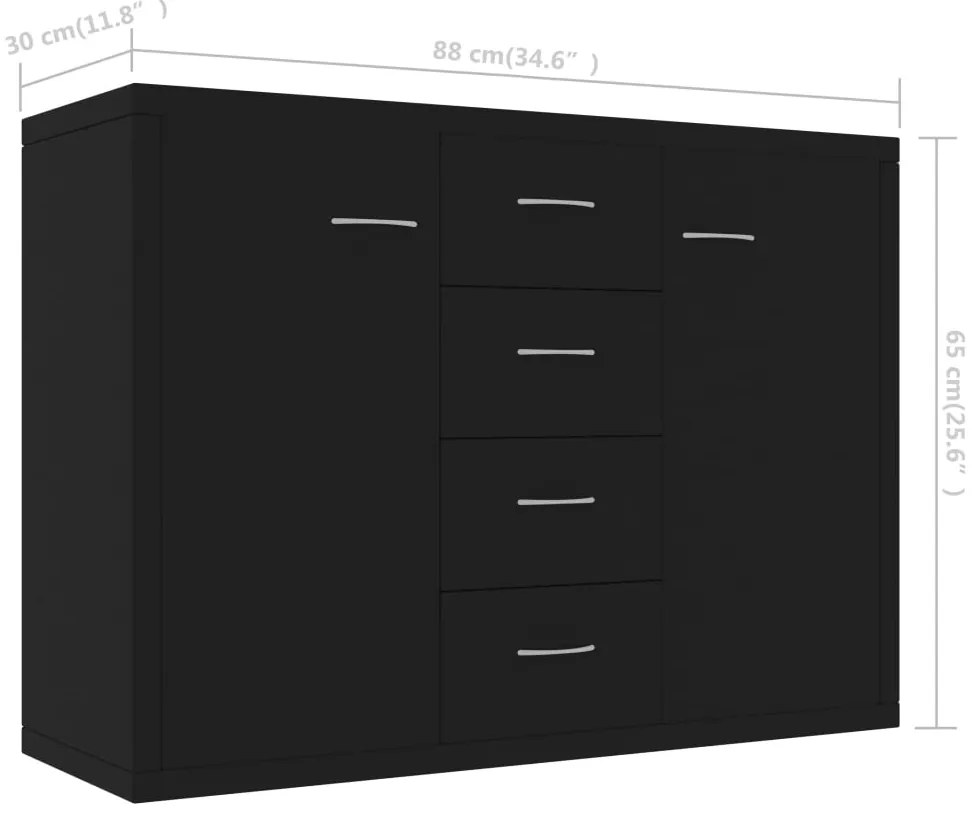 vidaXL Μπουφές Μαύρος 88 x 30 x 65 εκ. από Επεξ. Ξύλο