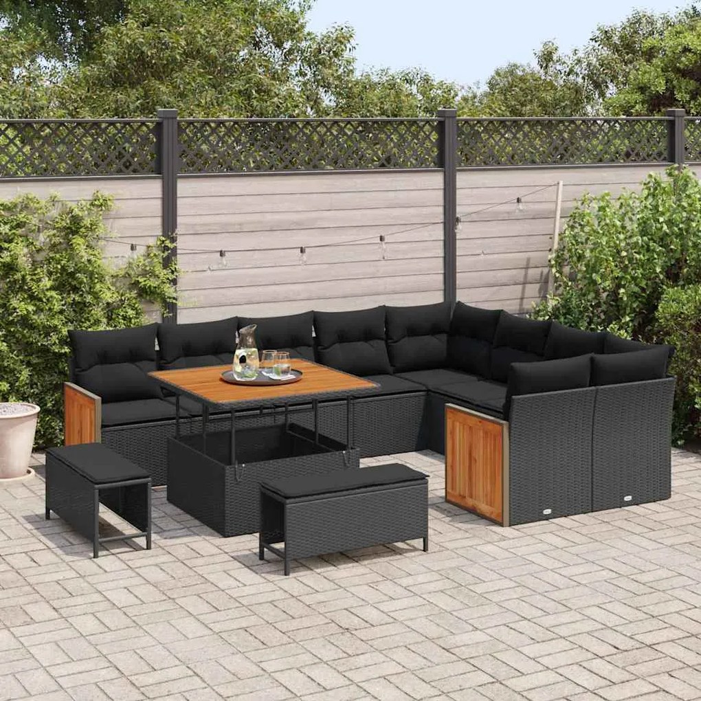 vidaXL Σετ Καναπέ Κήπου με μαξιλάρι 12 pcs Μαύρο 100 x 100 x 71 cm