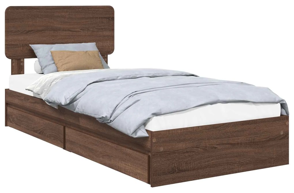 vidaXL Κρεβάτι Αποθήκης Καφέ δρυς 90 x 190 cm Επεξεργασμένο ξύλο