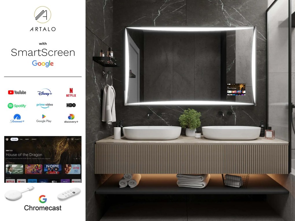 SMART καθρέφτης με φωτισμό LED M5 premium + SmartScreen with Google Chromecast
