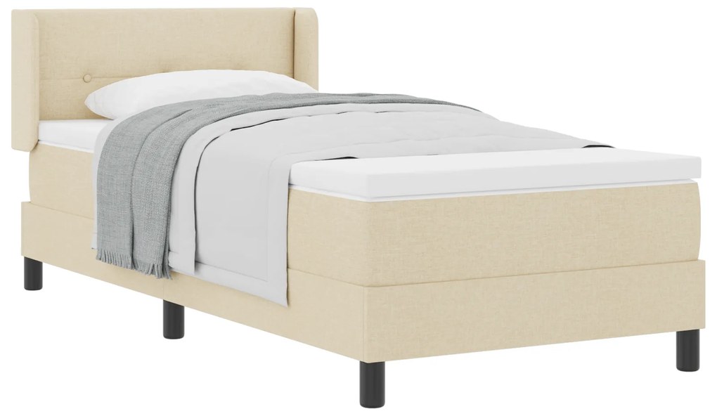 vidaXL Box Spring Bed με Στρώμα Κρεμ 90x200 εκ. Ύφασμα