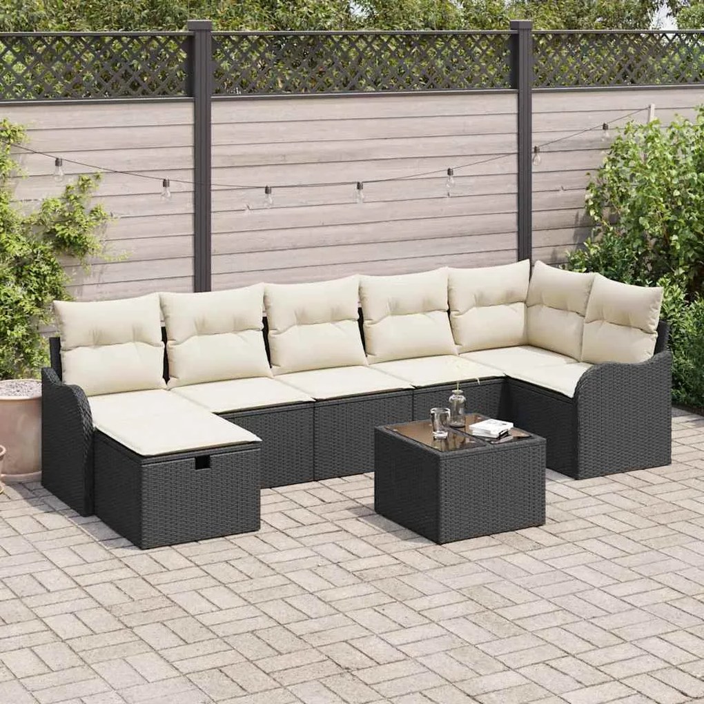 vidaXL Σετ Καναπέ Κήπου 8 pcs Μαύρο και κρεμ 287.5 x 122.5 x 85 cm