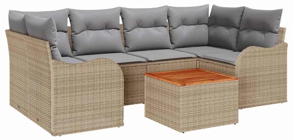 vidaXL Σετ Καναπέ Κήπου 7 pcs Μπεζ Πολυ ράταν