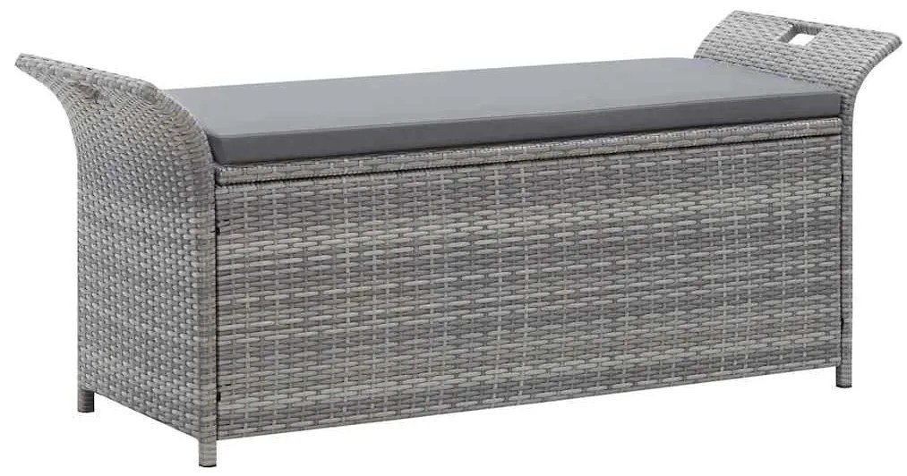 vidaXL Πάγκος Αποθήκευσης Γκρι 138 εκ. Συνθετικό Ρατάν με Μαξιλάρι