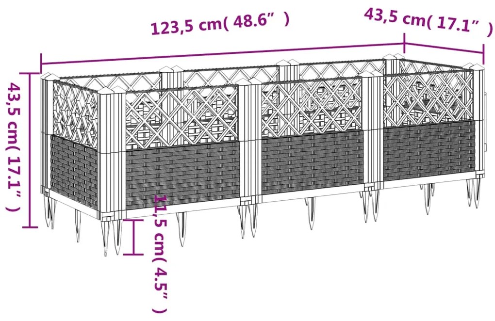 Ζαρντινιέρα με Πασσάλους Μπλε Γκρι 123,5x43,5x43,5εκ. Πολυπροπυλένιο 368019