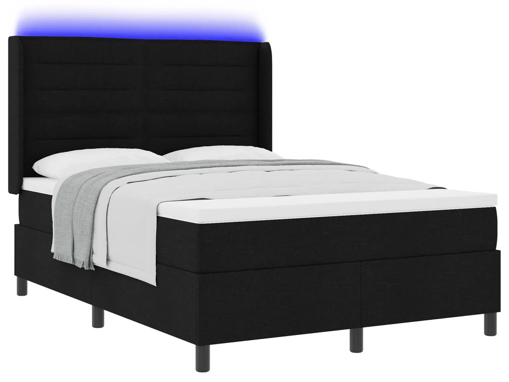 vidaXL Κρεβάτι με Στρώμα & LED Μαύρο 160x200 εκ. Υφασμα