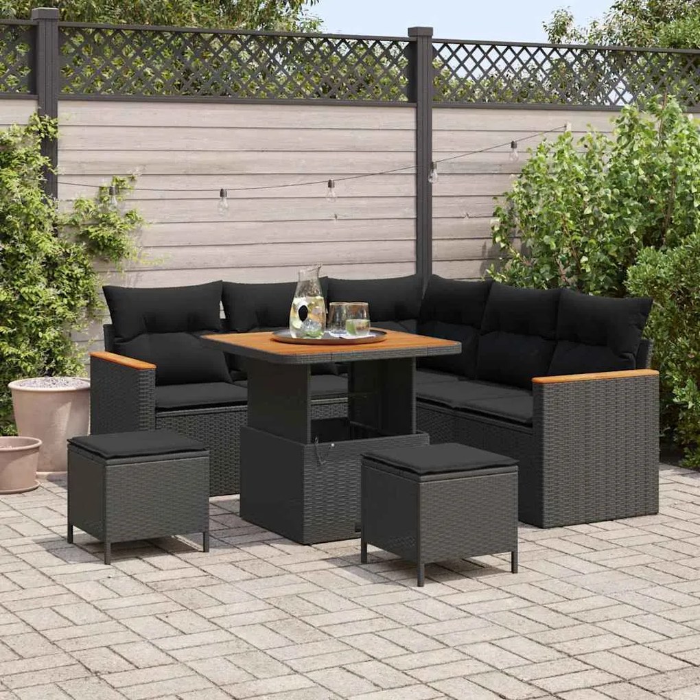 vidaXL Σετ Καναπέ Κήπου με μαξιλάρι 8 pcs Μαύρο Πολυ ράταν
