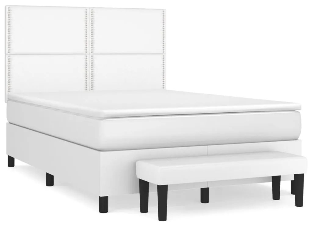 Κρεβάτι Boxspring με Στρώμα Λευκό 140x200εκ.από Συνθετικό Δέρμα - Λευκό