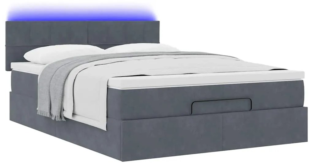 vidaXL Οθωμανικό κρεβάτι με στρώμα & LEDs Σκούρο γκρι 140x200cm Velvet