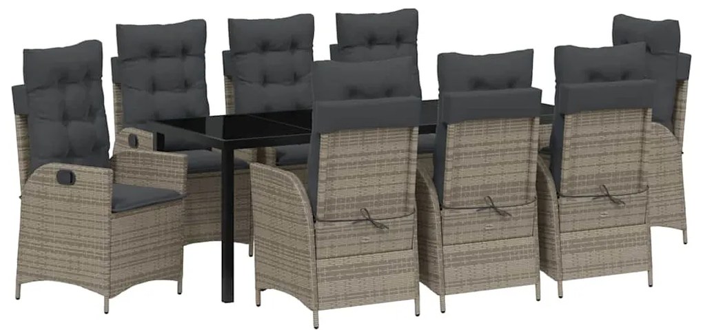 vidaXL Σέτ φαγητού για κήπο με μαξιλάρι 9 pcs Γκρι συνθετικό ρατάν