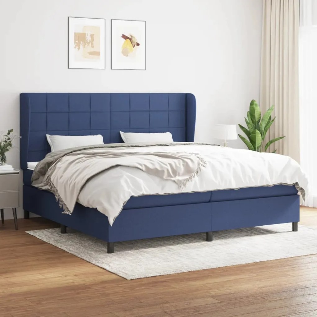 vidaXL Κρεβάτι Boxspring με Στρώμα Μπλε 200x200 εκ. Υφασμάτινο