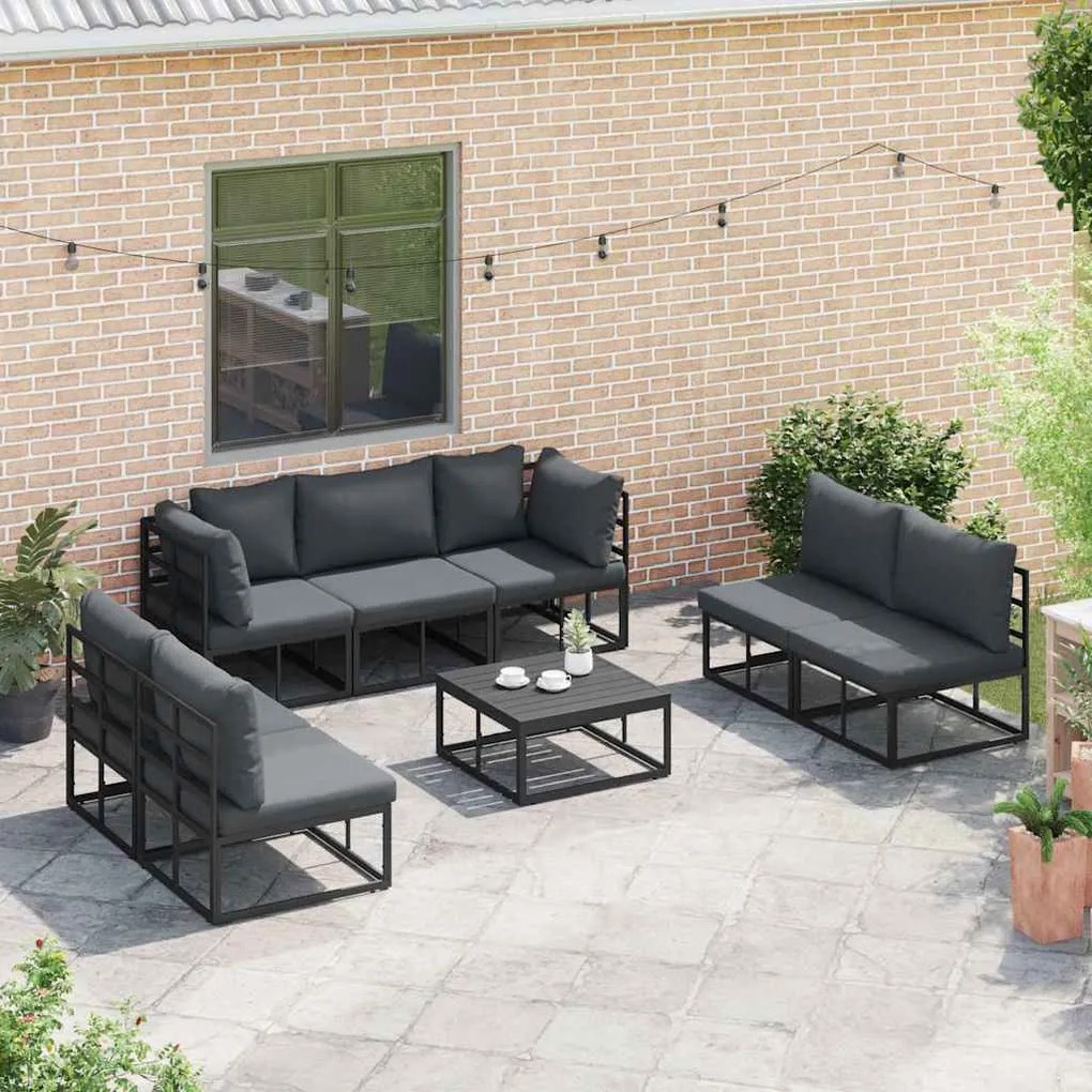 vidaXL Σετ Καναπέ Κήπου με μαξιλάρι 8 pcs Μαύρο Αλουμίνιο