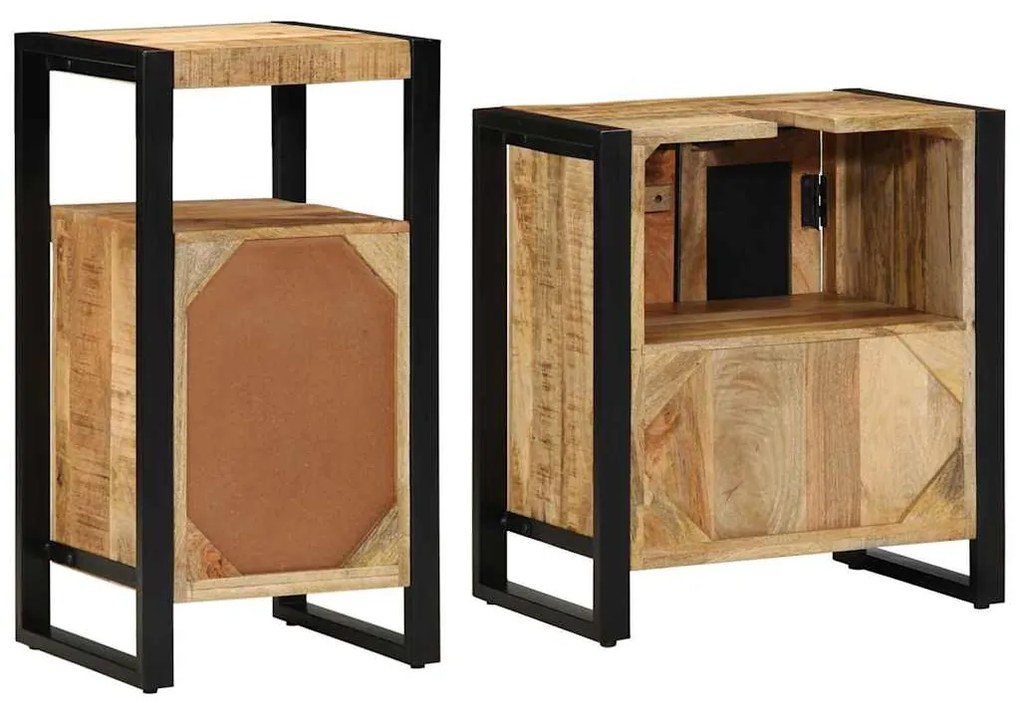 vidaXL Σετ Επίπλων Μπάνιου 2 pcs Καφέ και Μαύρο Στερεό ξύλο μάνγκο