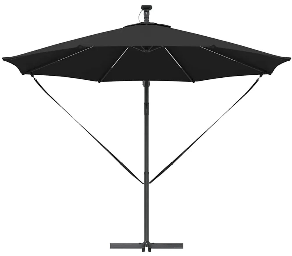 vidaXL Ομπρέλα ηλίου με φώτα λωρίδας LED Μαύρο 294 x 294 x 248 cm