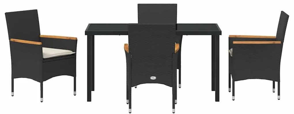 vidaXL Σέτ φαγητού για κήπο με μαξιλάρι 5 pcs Μαύρο συνθετικό ρατάν