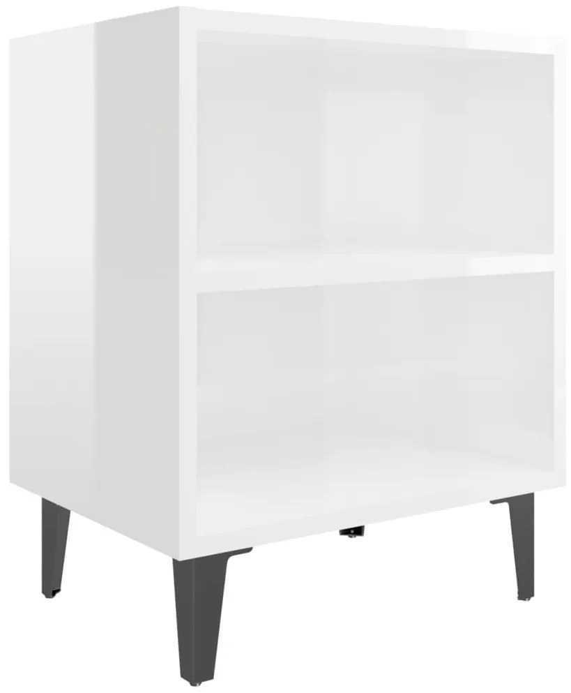 vidaXL Κομοδίνα 2 Τεμ. Γυαλιστερό Λευκό 40x30x50εκ. με Μεταλλικά Πόδια