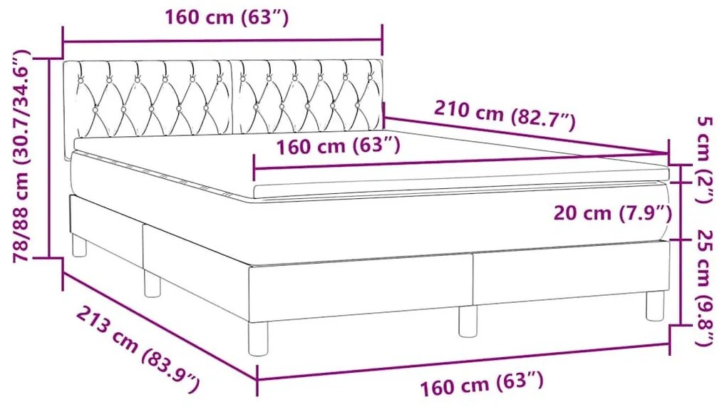 Κρεβάτι Boxspring με Στρώμα Ανοιχτό Γκρι 160x210 εκ. Βελούδινο - Γκρι