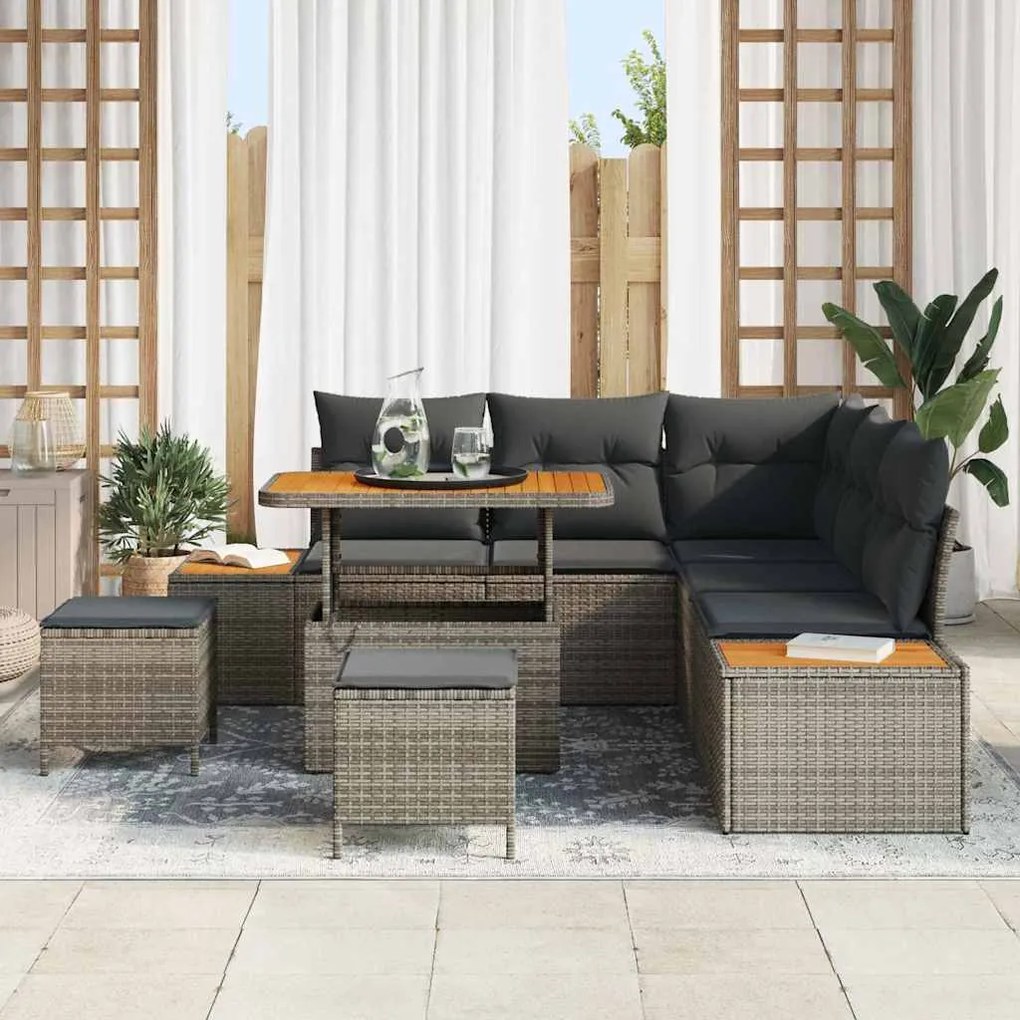 vidaXL Σετ Καναπέ Κήπου με μαξιλάρι 8 pcs Γκρι Πολυ ράταν