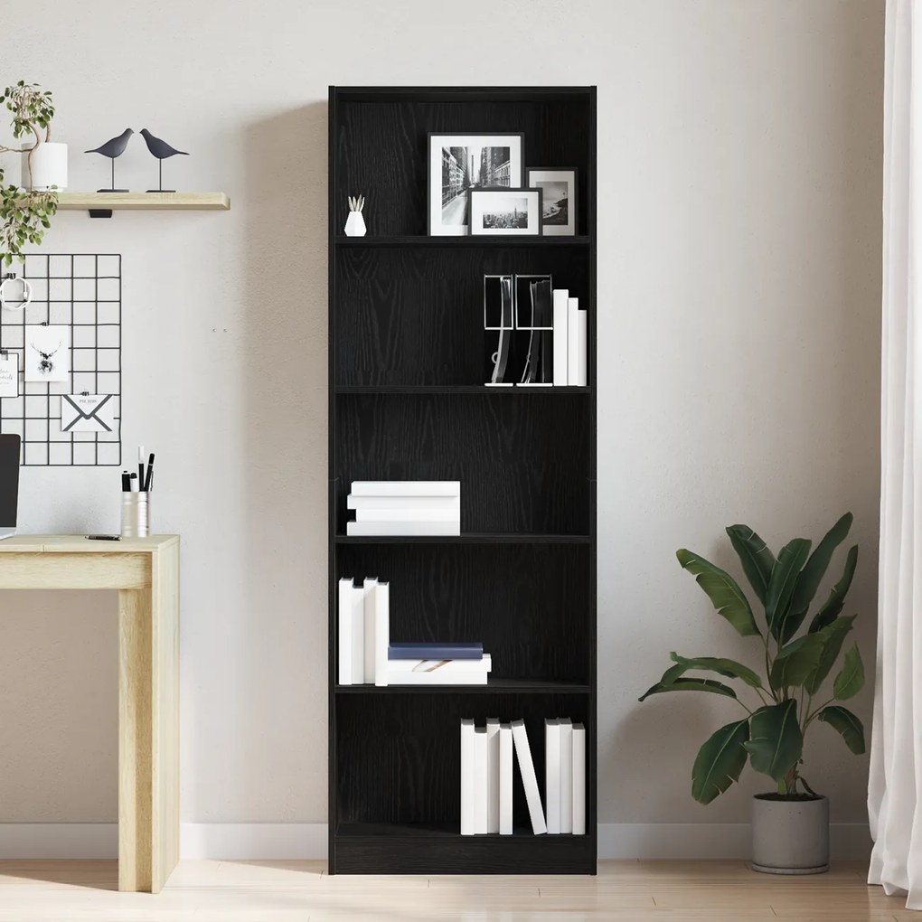vidaXL Μαύρη Βιβλιοθήκη Οξιάς - 60 x 24 x 176 εκ., Από Ξύλο