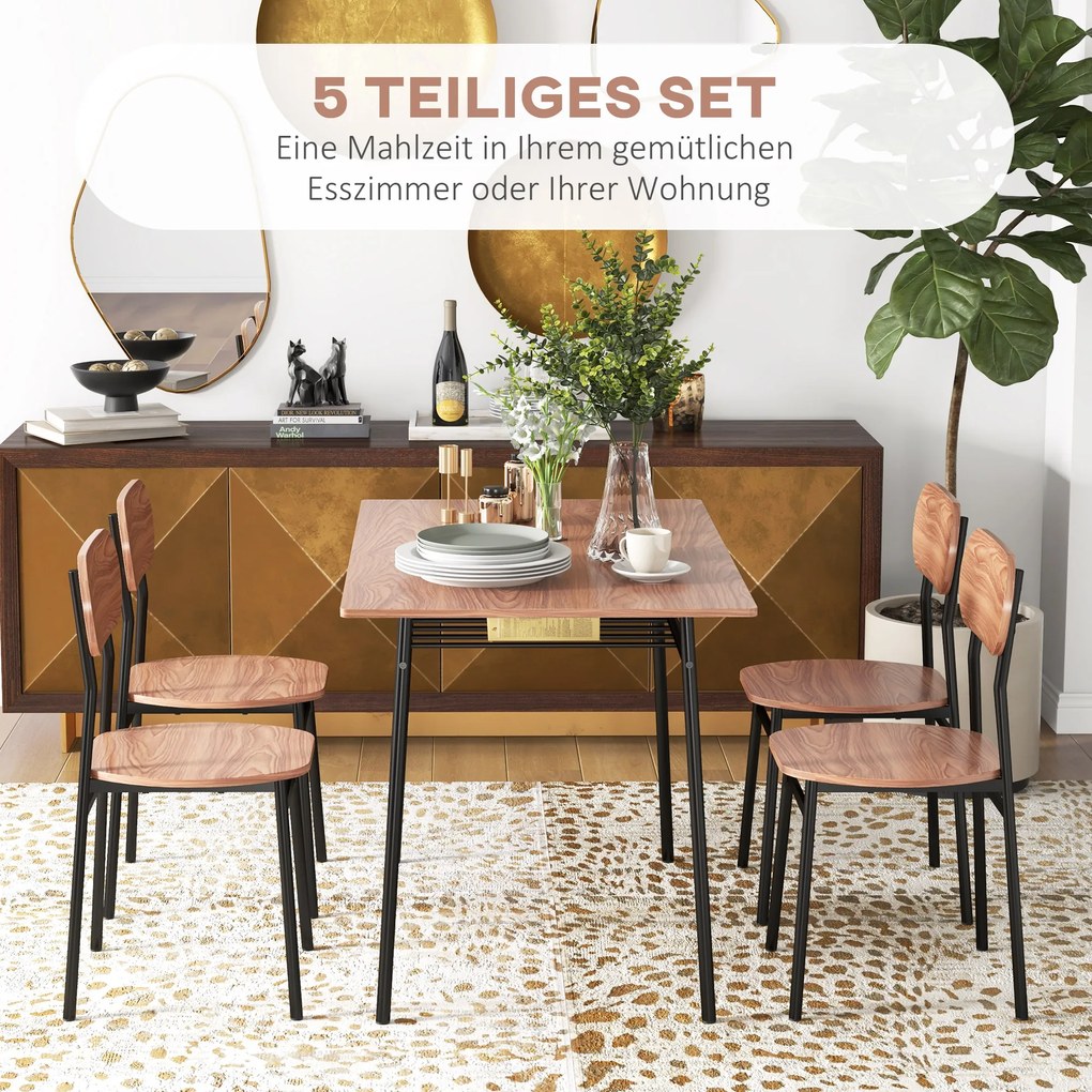 HOMCOM σετ τραπεζαρίας με τραπέζι και καρέκλες, βιομηχανικός σχεδιασμός, 110 x 70 x 75 cm, καφέ