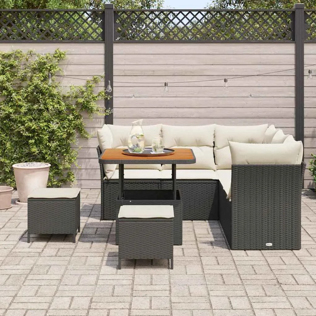 vidaXL Σετ Καναπέ Κήπου 8 pcs Μαύρο και κρεμ 80 x 80 x 71 cm